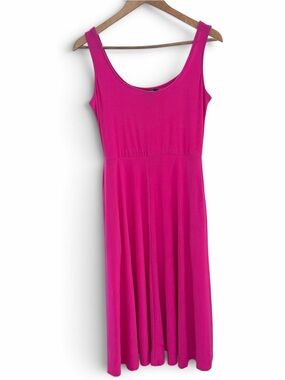 MSK Fuschia Hot Pink Small Classic Scoop Neck Flowy Midi Dress
